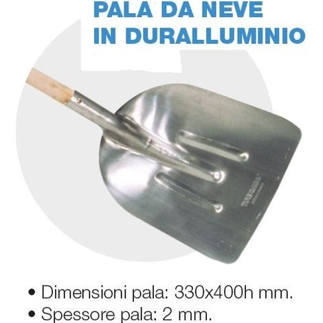 Pala da neve in duralluminio con manico di ricambio 330x400h mm spessore 2 mm