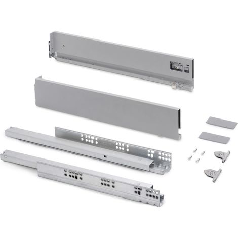 Emuca Cassetto esterno Vertex con regolazione 3D altezza 93mm, 40kg, profondità 450mm, Acciaio, Verniciato alluminio