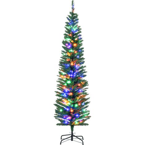Sapin de Noël artificiel lumineux en forme de crayon 180 cm 150 lumières multicolores 390 branches base en acier vert