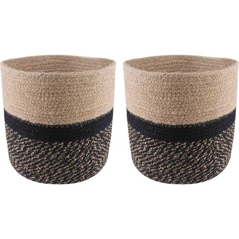 Lot de 2 Pots à Plantes d'Intérieur et Extérieur en Jute Naturel et Noir Ø 21 x 21 cm (1/5)
