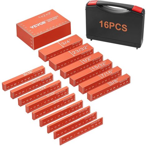 Menuisiers et bricoleurs, blocs de configuration faciles à lire avec marquages laser, jeu 16 pcs en aluminium (1/5)