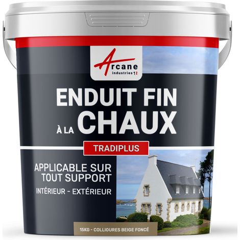 Enduit fin à la chaux, décoration, intérieure, extérieur, maison : Tradiplus - 15 kg (jusqu'à 14 m²) Collioures Beige Foncé - ARCANE INDUSTRIES