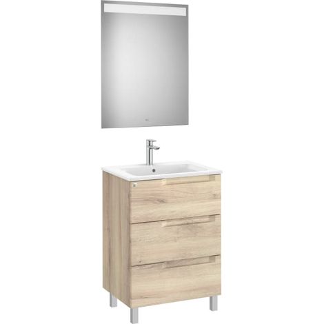 MUEBLE LAVABO 600MM ALEYDA CON PATAS 3 CAJONES + ESPEJO BEIGE MADERA