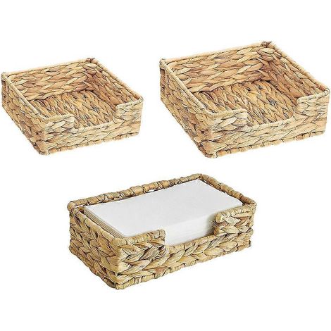 Lot de 3 plateaux en rotin tressé à la mainpaniers en osier pour aquariumplateau en osier pour cuisinemaison ou bureaucouleur jaune clair. (1/5)