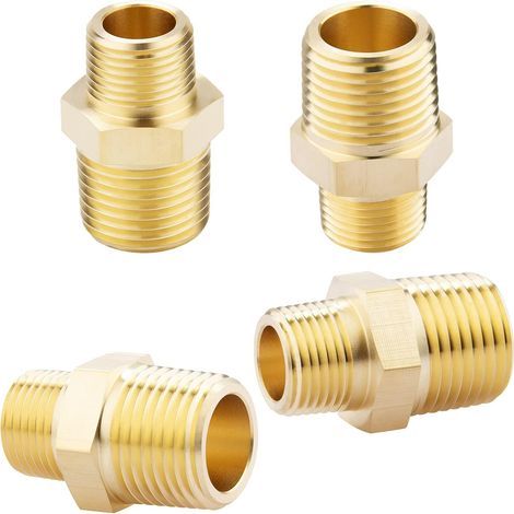 1/2 NPT x 3/8 NPT solid brass male hex fittings, solid brass pipe adapter fittings, equal end connectors, 4 pieces (1/5)