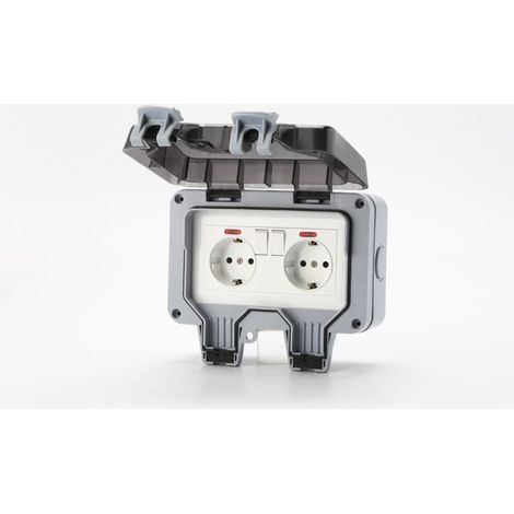 Prise Étanche Extérieure IP66 avec Interrupteur, Boîte de Derivation Étanche, Prise Extérieure Murale Double pour Cuisine, Salle de Bain, Garage, Piscine et Gardin