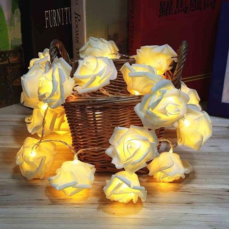 MINKUROW Rosenblüten-Lichterketten, 20 warmweiße LED-batteriebetriebene dekorative Lichter für Geburtstagsfeier, Hochzeit, Festival (weiß) (1/5)