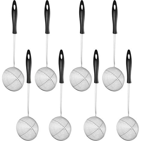 Juego de 8 coladores para olla caliente, de acero inoxidable con asas, ideales para cocinar fideos, verduras y olla caliente - Negro (1/4)