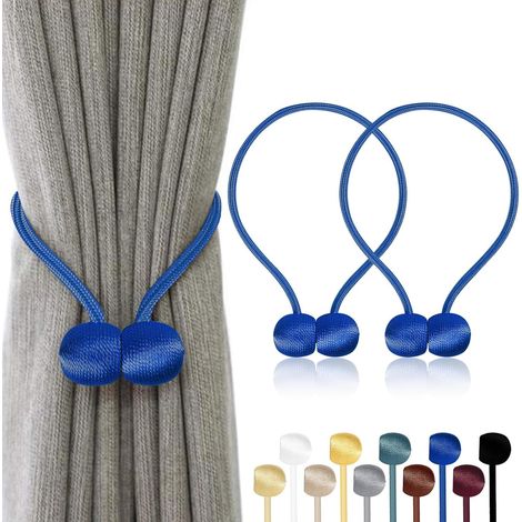 Lot de 2 Embrasses Rideaux Magnétiques – 10 Couleurs, Corde Polyester Reinforcée – pour Salon, Chambre, Salle à Manger & Salle de Bain (Bleu Foncé) (1/5)