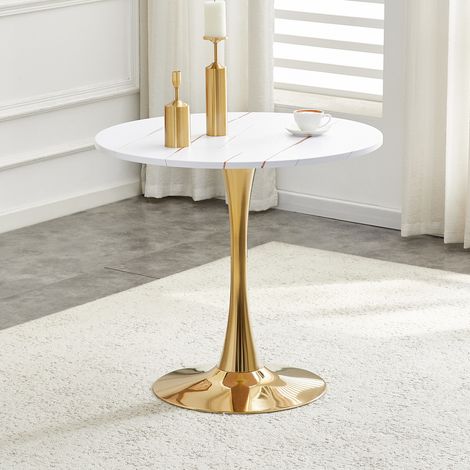 Table ronde tulipe design 80cm, piètement métal robuste, plateau épuré, idéale pour cuisine ou salon, parfaite pour 2 à 4 personnes, design intemporel et stable (1/5)