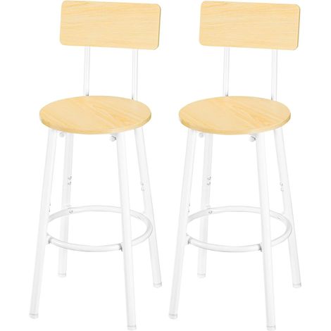 Tabouret de Bar, Lot de 2 avec Dossier, Chaises de Bar avec Repose-Pieds, pour Cuisine, Salon, Bar, Facile à Assembler, Naturel et Blanc (1/5)