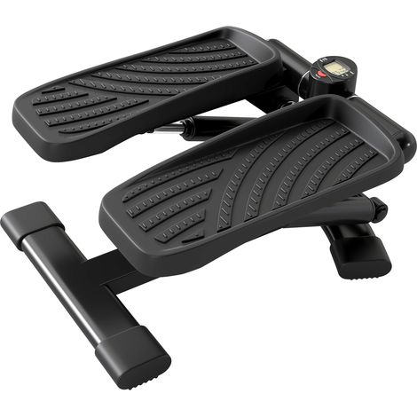 Mini-Stepper mit Drehscheibe, 2-in-1-Funktion, LCD-Display, höhenverstellbar, bis 100 kg belastbar, 42 x 34 x 22 cm, schwarz