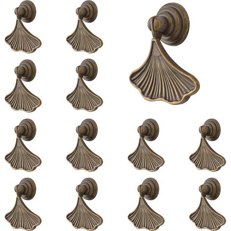 Poignées feuille de Ginkgo, 12 pièces, tirage à trou unique, bronze jaune.