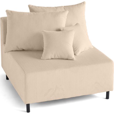 Lisa Design – Module d'assise sans accoudoirs en velours côtelé beige – Canapé modulable 1 place – Dossier généreux et assise moelleuse – Pieds métal noir (1/5)