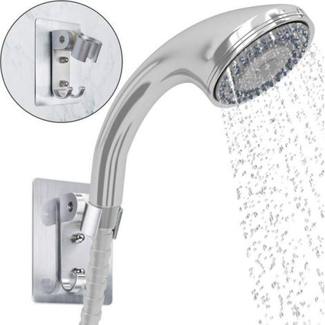Support adhésif pour pommeau de douche - - Universel - Sans perçage - 2 crochets - Ajustable - Gris (1/4)