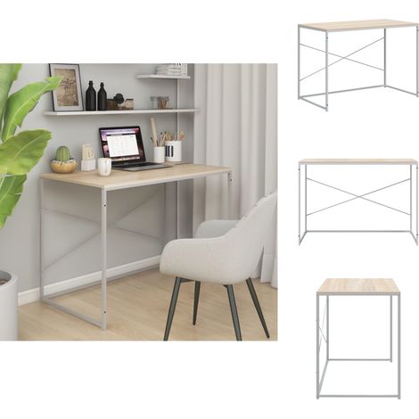 Schreibtische - Living Computertisch Weiß und Eiche-Optik 110x60x70 cm Holzwerkstoff (1/5)