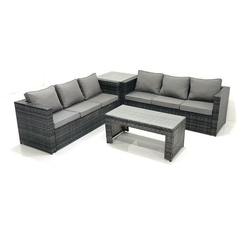 Fimous Garden Outdoor Rattan Furniture Set with Sofa Coffee table Side Table Dark Grey Mixed (1/5)