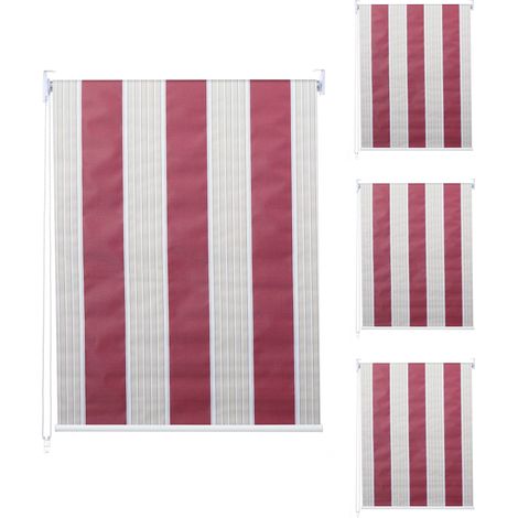 Set de 4 stores à enroulement HWC-D52, store à enroulement latéral, 120x230cm protection solaire opaque - rouge/blanc/be (1/5)