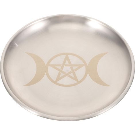 Plateau Décoatif ond en Fe Couleu Agenté Motif Pentagamme et Lune, Plateau D'autel Polyvalent pou angement Bijoux et Bougies, Accessoie ituel pou Décoation Intéieue (1/5)