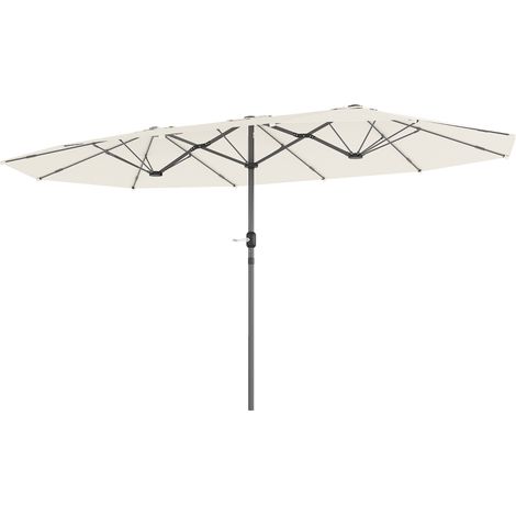 Parasol double 436x260 cm beige, protection UV, acier, avec manivelle, résistant au vent, pour jardin balcon plage. (115 )