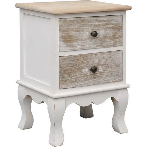 Table de chevet 2 tiroirs paulownia massif blanc Khali (1/4)