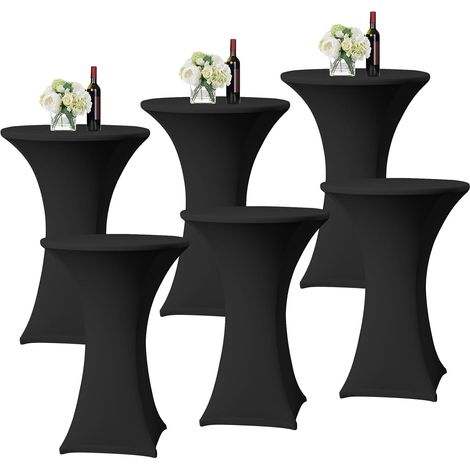 Lot de 6 Noir Housse pour Table Haute, Nappe Mange Debout 60x110cm Noir Nappes à Coins Carrés Extensibles en Spandex pour Cocktail Mariage Banquet Anniversaire Banquet Bar Table (1/5)