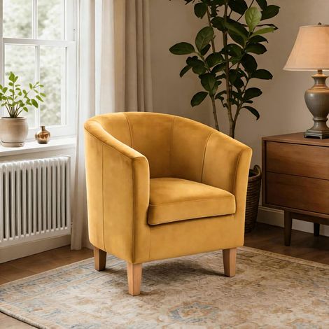 Velvet Fabric Tub Chair Armchair Living Room Modern Office Mustard (1/5)