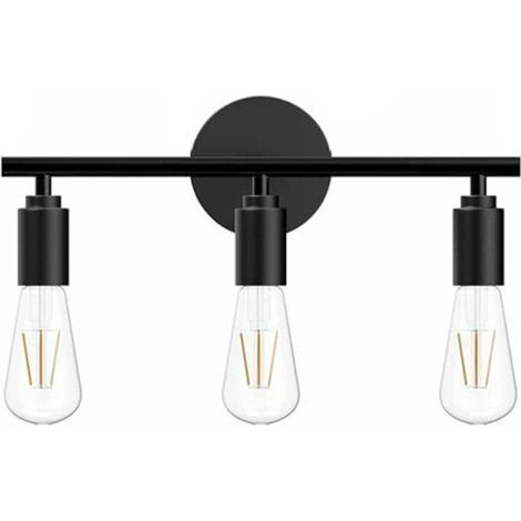 Wandlampe im Vintage-Stil, schwarz, für das Badezimmer mit 3 Lichtquellen, im Industrie- und Retro-Stil, Metall-Wandleuchte mit E27-Fassungen, Maße: 40 cm, Leuchtmittel nicht enthalten (1/5)