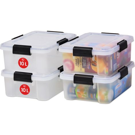Iris Ohyama Luftdichte Kunststoff-Aufbewahrungsboxen mit Deckel, 10L, 4er-Set, Transparent, Hermetischer wasserdichter Verschluss, Robuste SchnappverschlÃ¼sse, Stapelbar, Staubschutz, BPA-frei, AT-S
