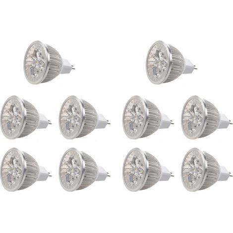Lot de 10 ampoules LED GU5.3 MR16 12V blanc chaud 4 x 1W (1/4)