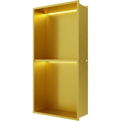 RAK Ingot Rectangular Recessed Niche 600mm H x 300mm W with LED - Brushed Gold (1/4)