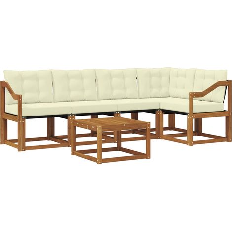 Outdoor Sofa Set with Cushion 6 pcs Natural and Cream vidaXL