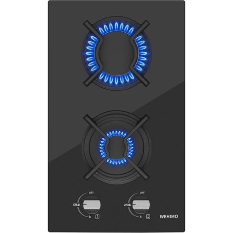 Plaque de cuisson gaz encastrable - 2 feux - Verre trempé noir - 51,5 x 31 cm (1/5)