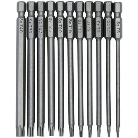 royaluxe-11Pcs Strumento Torx Bit sicurezza per cacciaviti 100mm punta magnetici cacciavite da 1/4 pollice esagonale gambo cacciavite T6-T40 per Riparare Macchinari e Attrezzature (1/5)