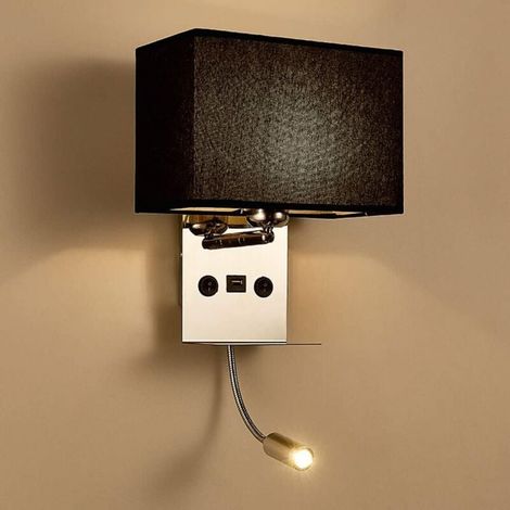 Rwoythk – Applique murale intérieure LED avec flexible – Abat-jour en tissu – Port USB pour chargement – Lumière blanc chaud 3W – Installation murale (1/7)