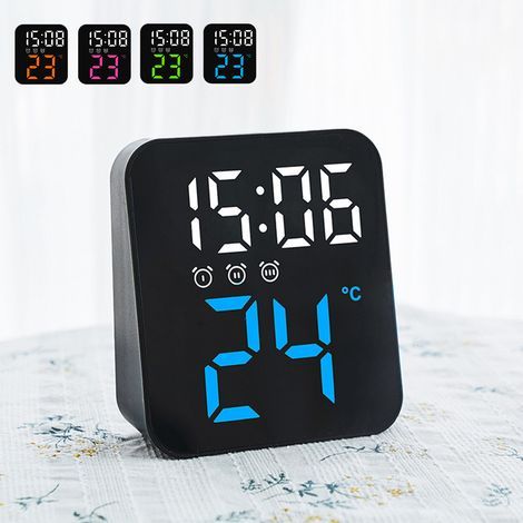 Digitaler Wecker mit mehrfarbiger LED-Beleuchtung, Wanduhr, Temperaturanzeige, blaues Nachtlicht