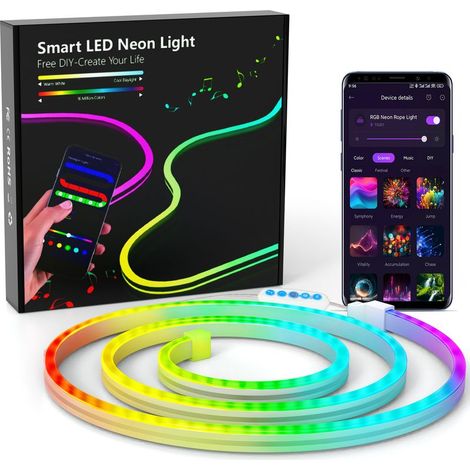 Neon Ruban LED 1m, RGB Bande LED avec Contrôle APP Contrôle, Flexible Étanche Découpable Synchronisation Musicale Bandeau Lumineuse Led pour Intérieur Déco Maison (1/4)