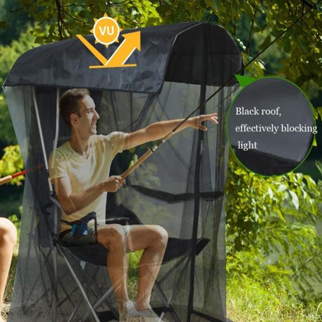 Moustiquaire pour chaise à auvent : barrière anti-insectes, tente en maille anti-moustiques noire avec fermeture éclair, toit imperméable 35"X32" pour chaises d'extérieur (pêche, camping)  la chaise n (1/3)