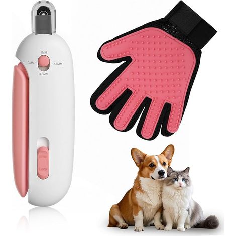 Ciseaux professionnels pour chiens et chats avec ouverture réglable de 1 à 3,5 mm, Splash Guard, ponceuse à griffes cachée + gant anti-rayures pour petits chiens, chats, lapins et cochons (1/5)