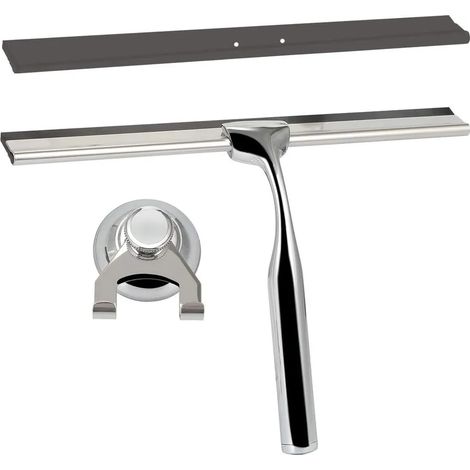Rascador de ducha, limpiador de ducha de acero inoxidable con colgador de pared - sin taladrar - limpiacristales para ducha, limpiacristales para ventana (1/4)