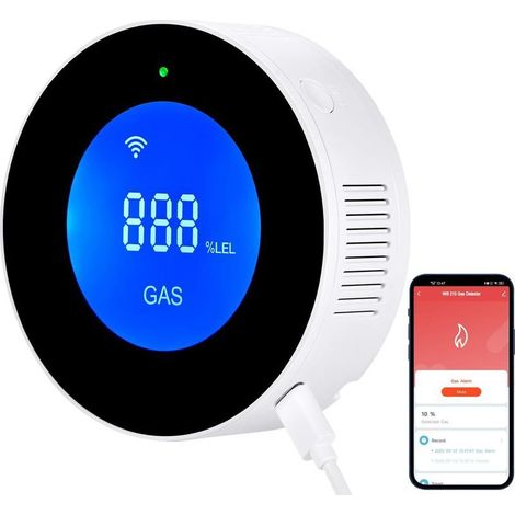 Détecteur de Gaz naturel WiFi, alarme de fuite de gaz portable compatible avec application intelligente,Tuya, capteur de gaz méthane avec alarme vocale 85 dB et alarme visuelle de concentration de gaz (1/5)