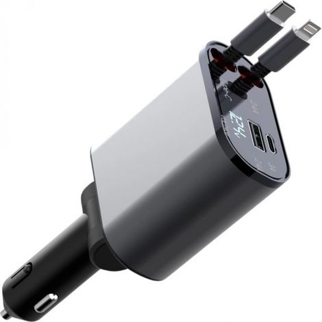 4-in-1 12V-Autoladegerät – USB-C-Kabel / Lightning-Kabel / Verlängerungskabel / USB-Eingang / USB-C-Eingang / Autoladegerät / Ladegeräte / Apple, Android und Samsung / Zigarettenanzünderstecker / C (1/5)