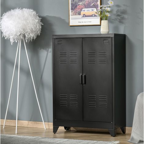 Armoire de rangement en métal à portes battantes, 75 x 33 x 110 cm, noir HAVRYA (1/4)