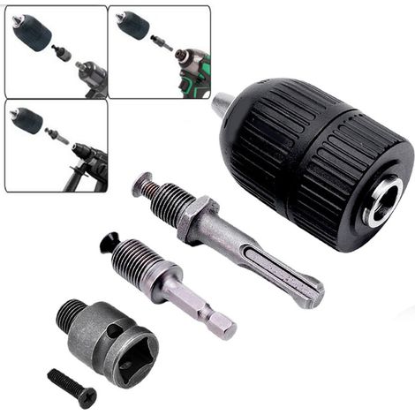 Mandrin perçage sans clé 3 mors, adaptateur 1/2 pouce carré vers 1/4 pouce hexagonal, serrage 2-13mm (1/5)