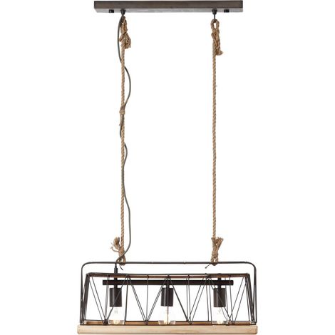 BRILLIANT Lampe Narcy Pendelleuchte 3flg burned steel/holz  3x A60, E27, 40W, geeignet für Normallampen (nicht enthalten)  Für LED-Leuchtmittel geeignet (1/5)