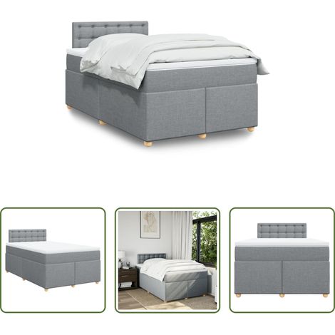 vidaXL Surmatelas - Sommier à lattes de lit avec matelas Gris clair 120x200cm Tissu (1/5)
