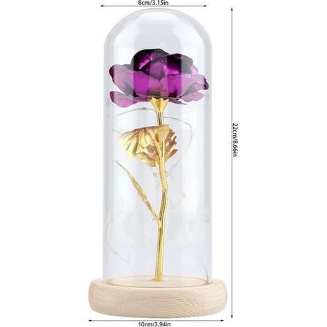 Fleur préservée - LED - Rose Éternelle - Couvercle en verre - Base en bois - Rouge (1/4)