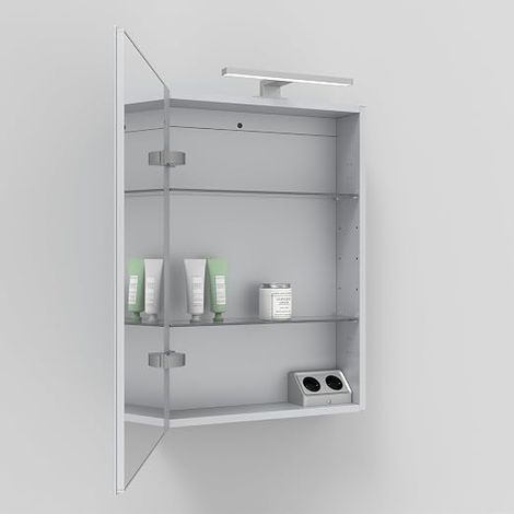 Multiprise coudée à prises Raccord direct VAC Gabarit de perçage Double prise pour montage de meubles et armoires de salle de bain gris argenté (1/4)