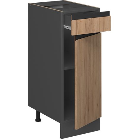 Mobiletto base per cucina R-Line, Quercia dorata, 30 cm Forma a J, senza piano di lavoro, Vicco
