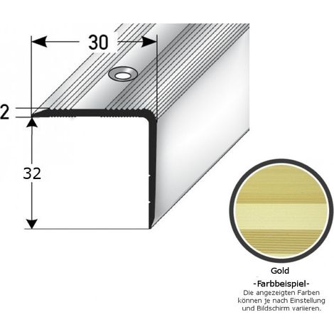 Treppenkante / Treppenprofil "Genua", Winkelprofil mit 30 mm Breite und konfigurierbarer Höhe (22 mm bis 52 mm), Aluminium eloxiert, gebohrt-goldfarbig-1000-32 mm